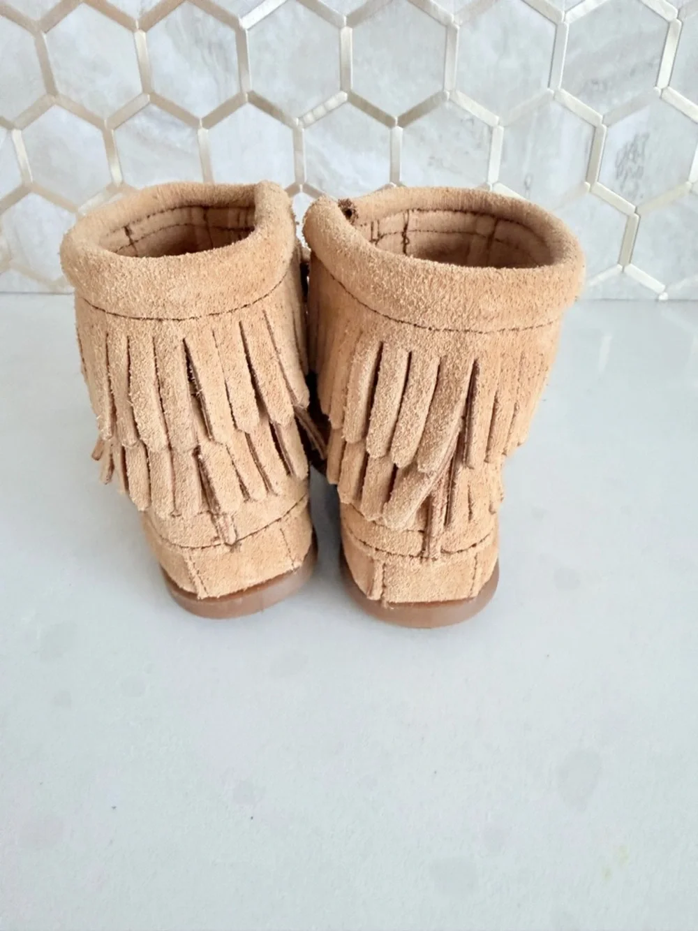 Minnetonka Kids Tan Suede Fringe Ankle Boots